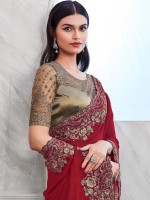 Dark Red Walnut Silk Saree